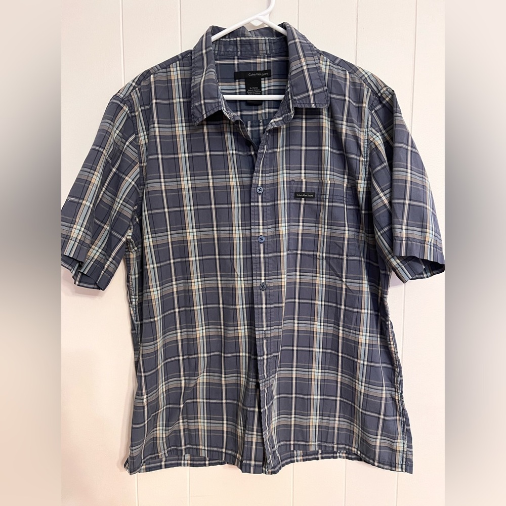 Calvin‎ Klein Plaid Shirt Sz XL Blue